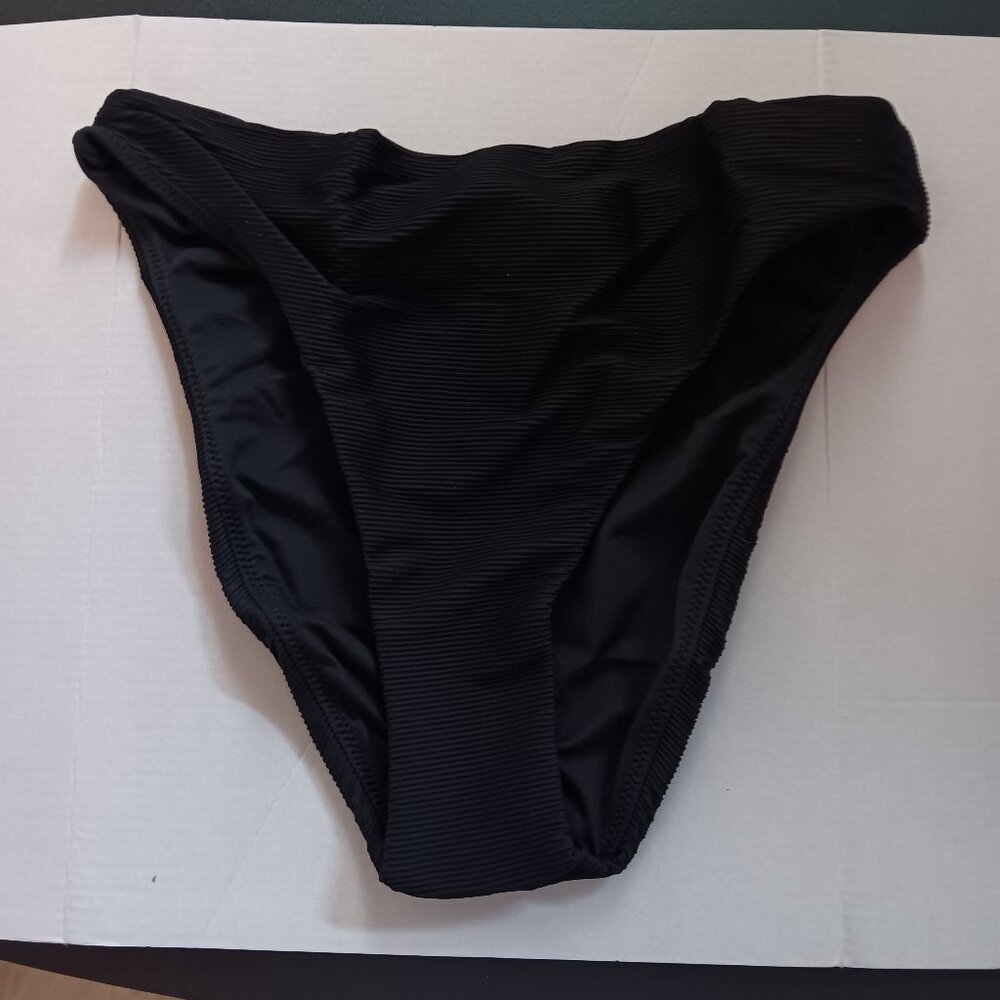 J Crew Women's Ribbed High Rise Bikini Bottom Black Size Small NWT